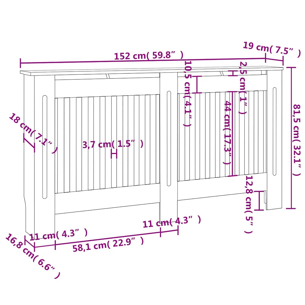 vidaXL Κάλυμμα Καλοριφέρ 152 x 19 x 81,5 εκ. από Επεξεργασμένο Ξύλο