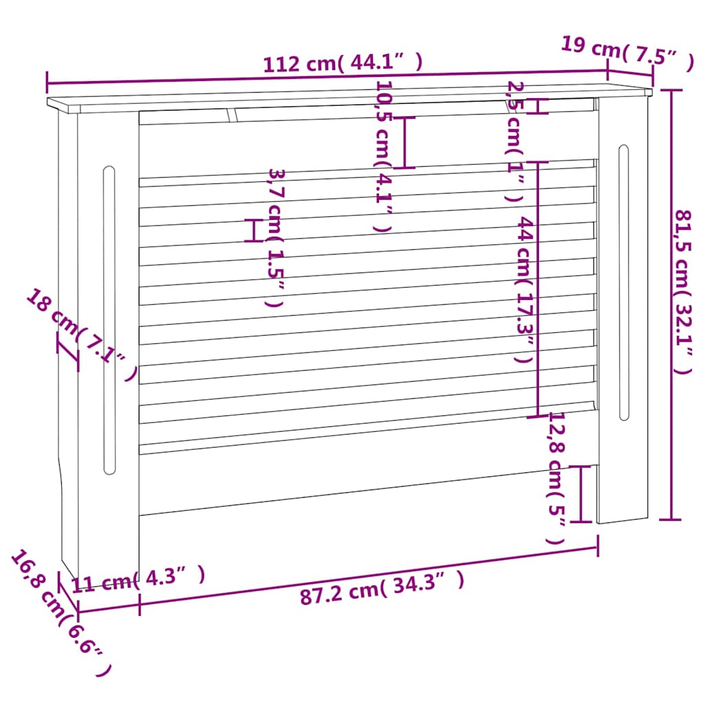 vidaXL Κάλυμμα Καλοριφέρ Μαύρο 112 x 19 x 81,5 εκ. από MDF