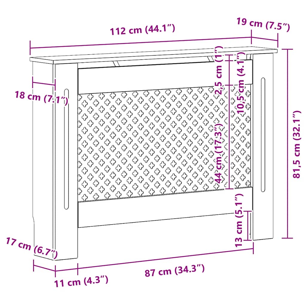 vidaXL Κάλυμμα Καλοριφέρ 112 x 19 x 81,5 εκ. από MDF