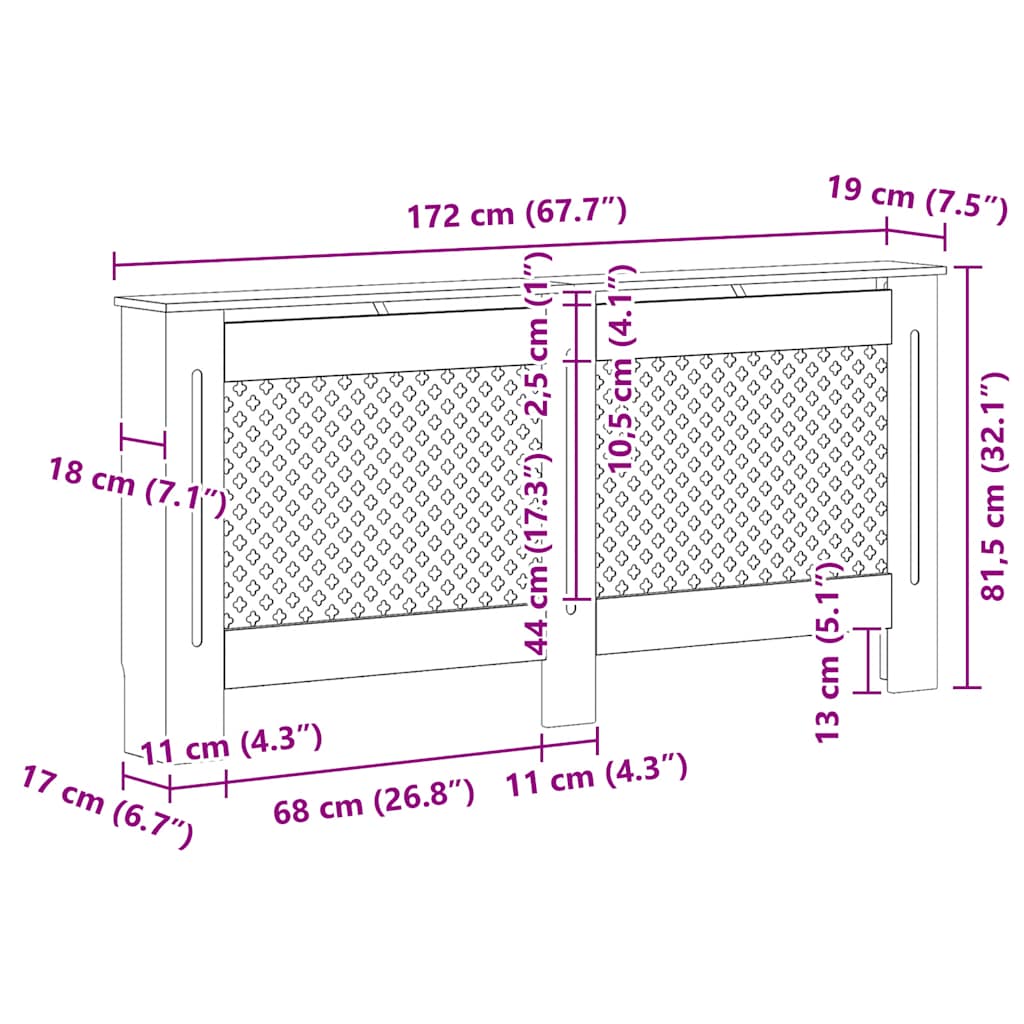 vidaXL Κάλυμμα Καλοριφέρ 172 x 19 x 81,5 εκ. από MDF