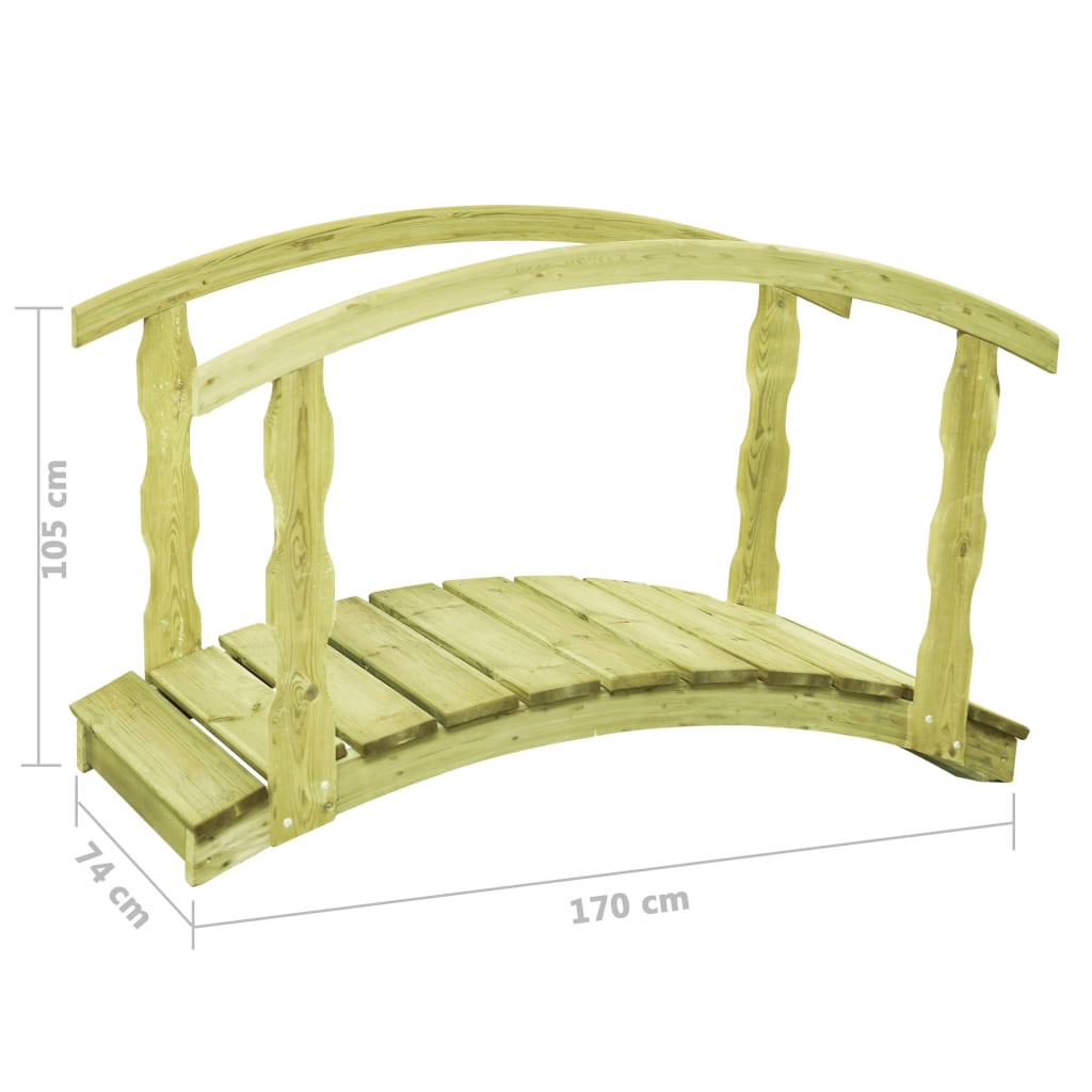 vidaXL Γέφυρα Κήπου με Κουπαστή 170x74x105 εκ. Εμποτισμένο Ξύλο Πεύκου