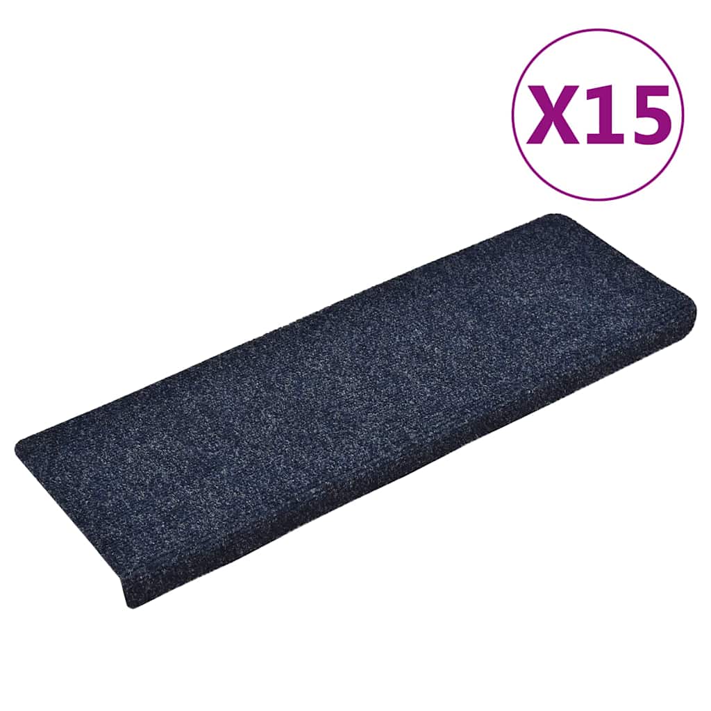 vidaXL Πατάκια Σκάλας 15 τεμ. Μπλε 65x21x4 εκ. Βελονιασμένο Ύφασμα