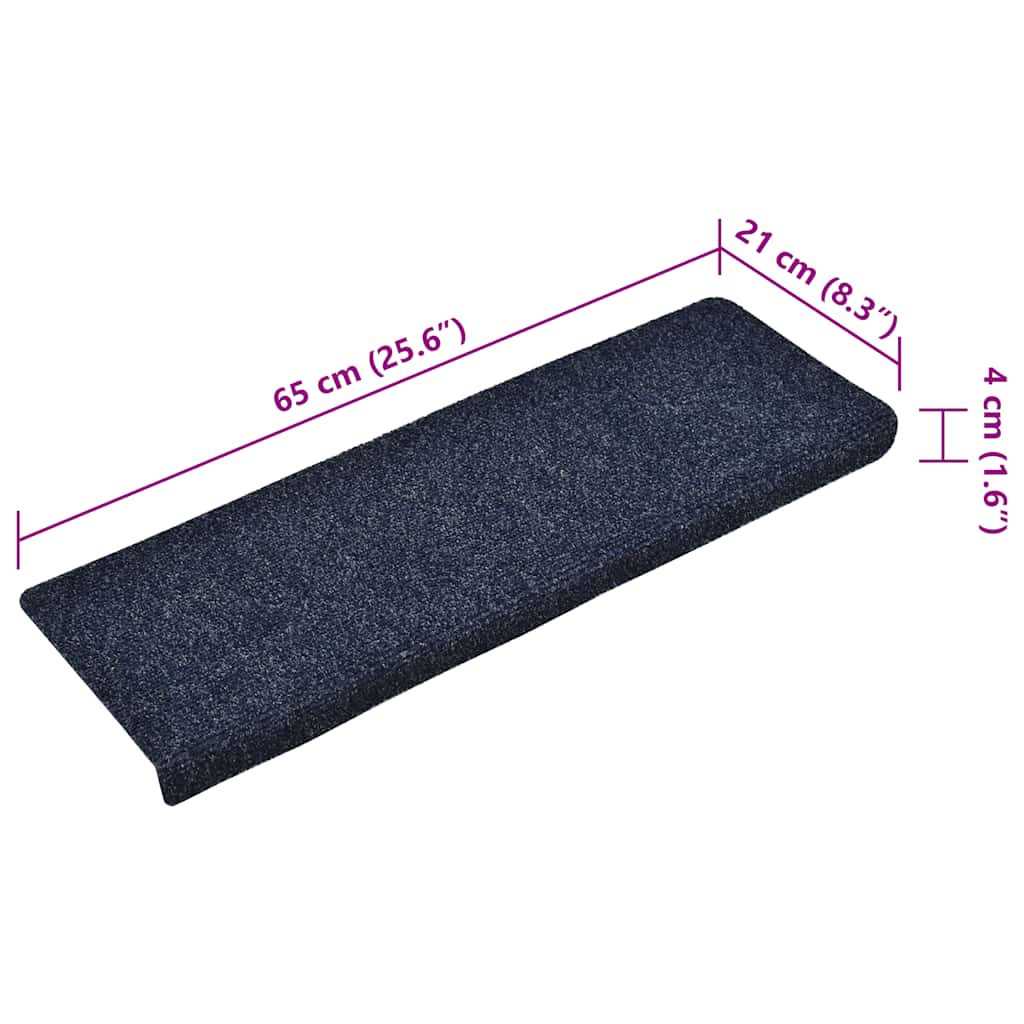 vidaXL Πατάκια Σκάλας 15 τεμ. Μπλε 65x21x4 εκ. Βελονιασμένο Ύφασμα