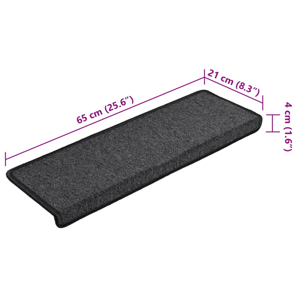 vidaXL Πατάκια Σκάλας Μοκέτα 15 τεμ. Ανθρακί 65x21x4 εκ.