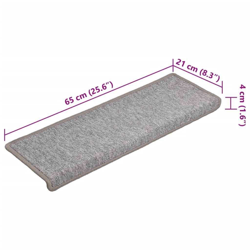 vidaXL Πατάκια Σκαλιών 15 τεμ. Ανοιχτό Γκρι 65x21x4 εκ. με Ορθογώνια Άκρη