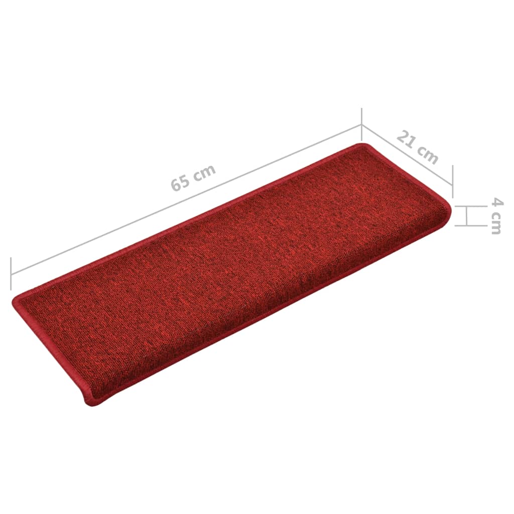 vidaXL Πατάκια Σκάλας Μοκέτα 15 τεμ. Κόκκινα 65x21x4 εκ.