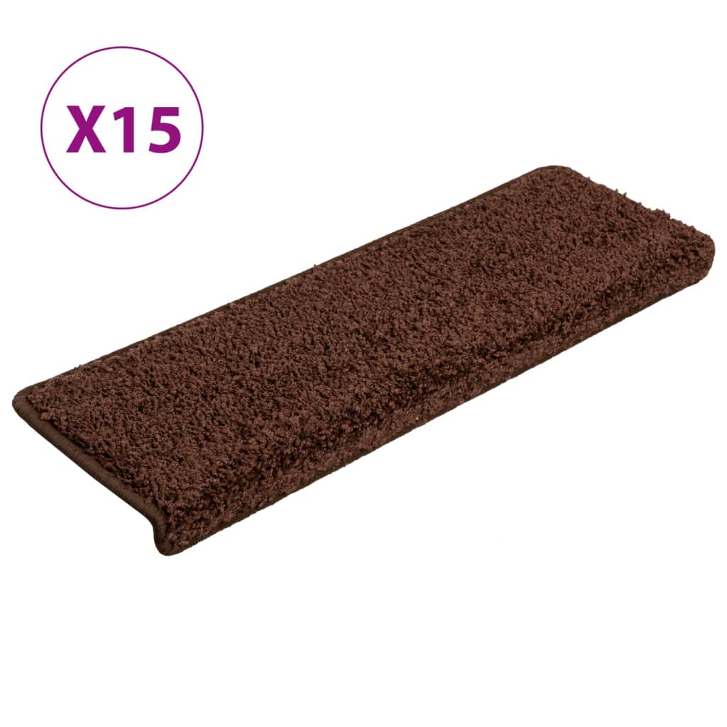 vidaXL Πατάκια Σκάλας Μοκέτα 15 τεμ. Καφέ 65x21x4 εκ.