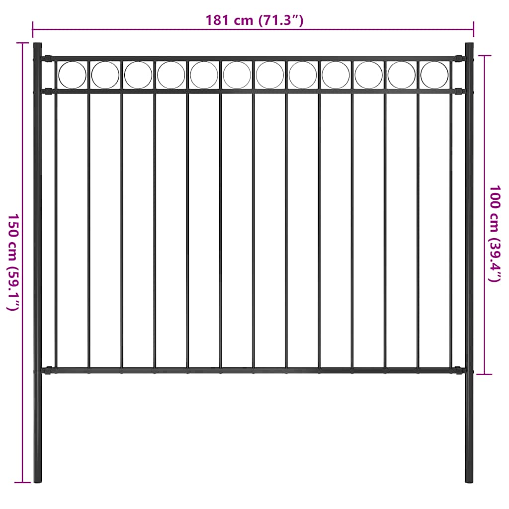 vidaXL Φράχτης Κήπου Ατσάλινος Μαύρος 1,81x1 μ.
