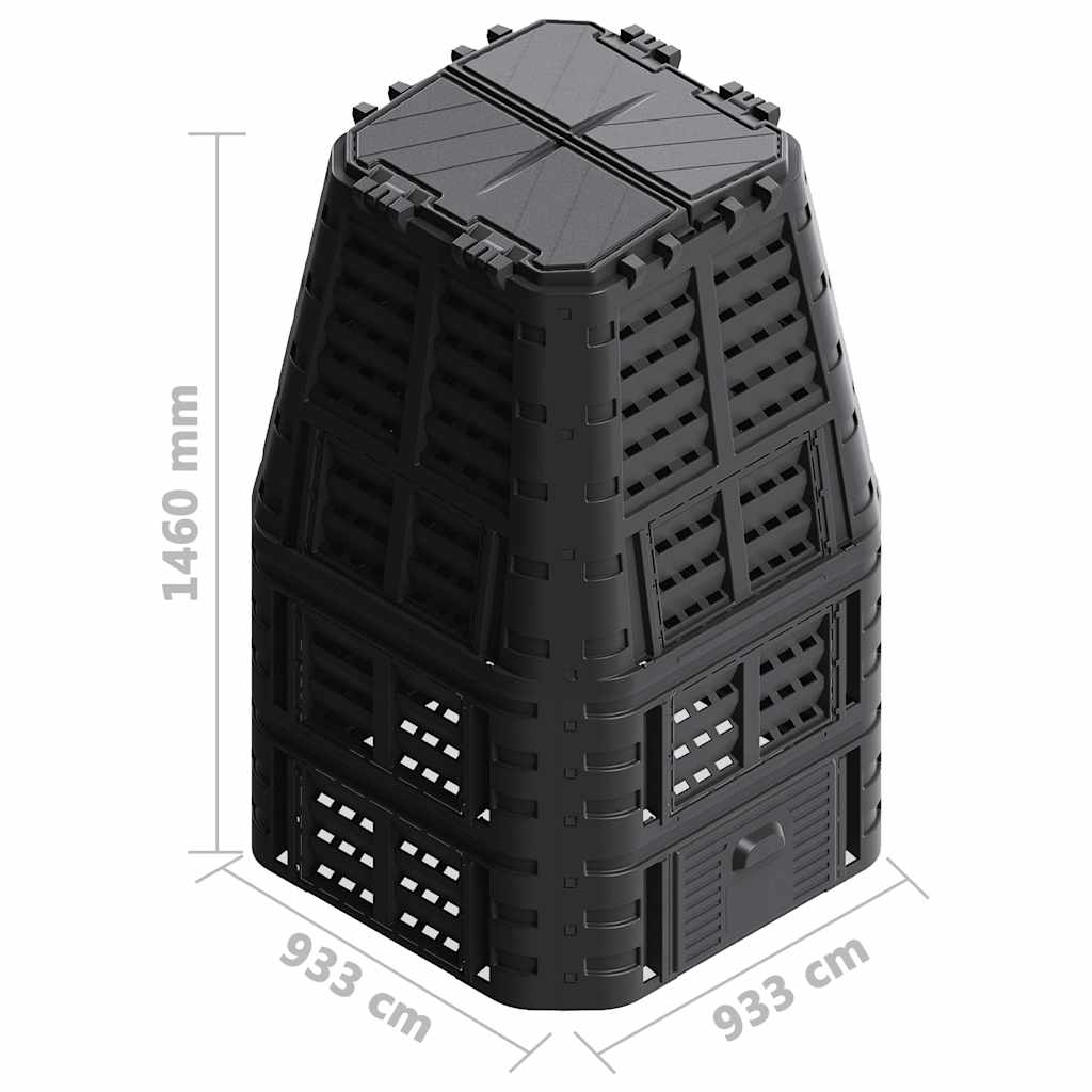 vidaXL Κάδος Κομποστοποίησης Μαύρος 93,3 x 93,3 x 146 εκ. 1000 Λίτρων