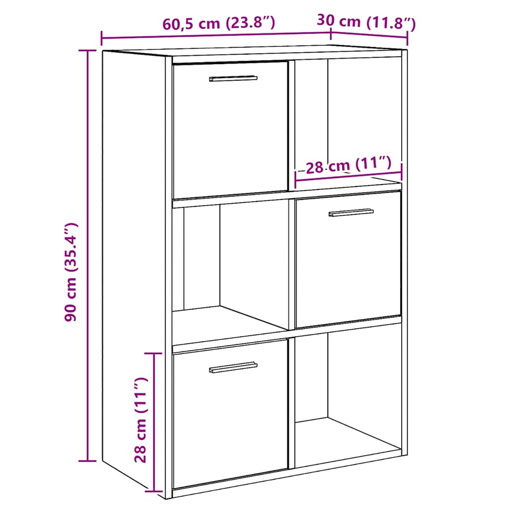 vidaXL Ραφιέρα με Ντουλάπια Μαύρη 60 x 29,5 x 90 εκ. από Επεξ. Ξύλο