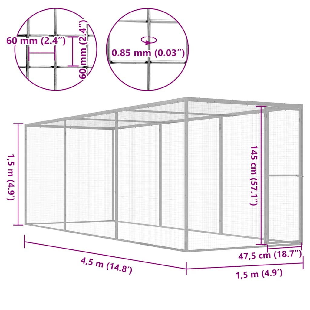 vidaXL Κλουβί Γάτας 4 x 1,5 x 1,5 μ. από Γαλβανισμένο Χάλυβα