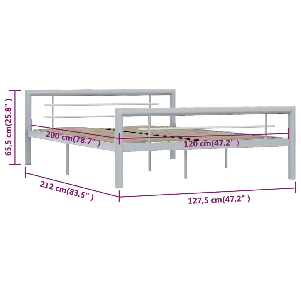 vidaXL Πλαίσιο Κρεβατιού Γκρι / Λευκό 120 x 200 εκ. Μεταλλικό
