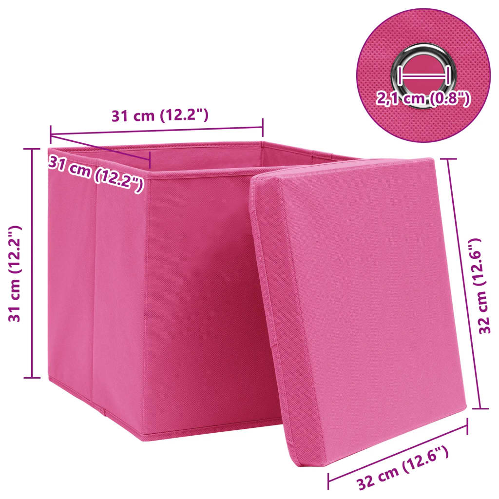 vidaXL Κουτιά Αποθήκευσης με Καπάκια 10 τεμ Ροζ 32x32x32εκ Υφασμάτινα