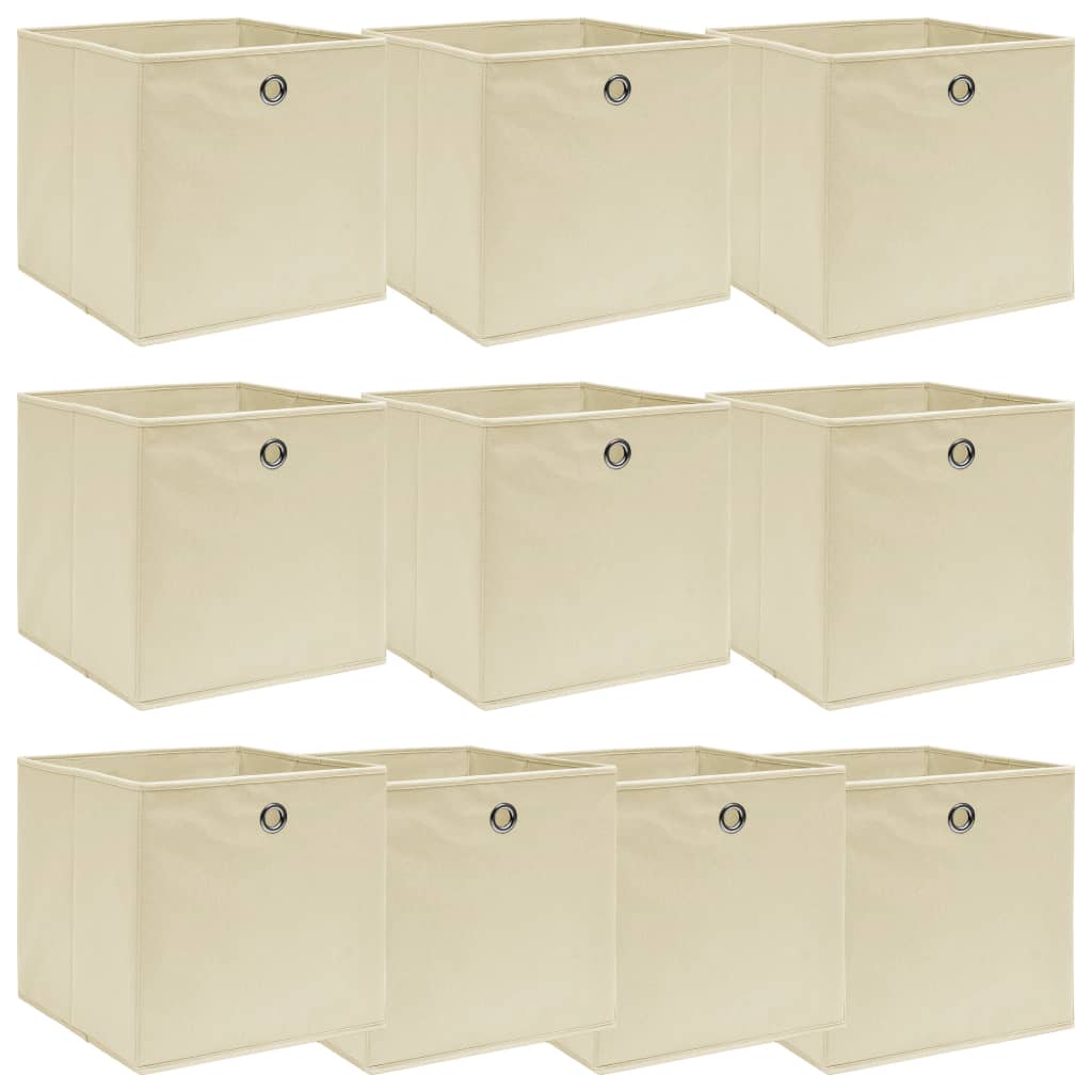 vidaXL Κουτιά Αποθήκευσης 10 τεμ. Κρεμ 32 x 32 x 32 εκ. Υφασμάτινα