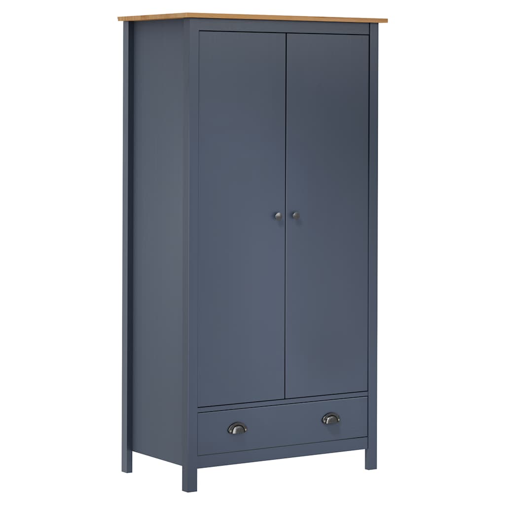 vidaXL Ντουλάπα Hill Δίφυλλη Γκρι 89x50x170 εκ. Μασίφ Ξύλο Πεύκου