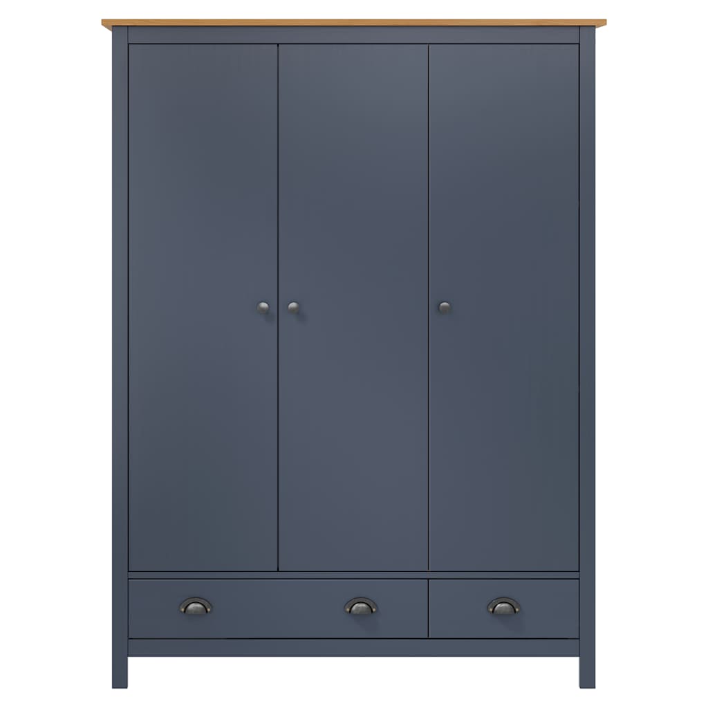 vidaXL Ντουλάπα Hill Τρίφυλλη Γκρι 127x50x170 εκ. Μασίφ Ξύλο Πεύκου