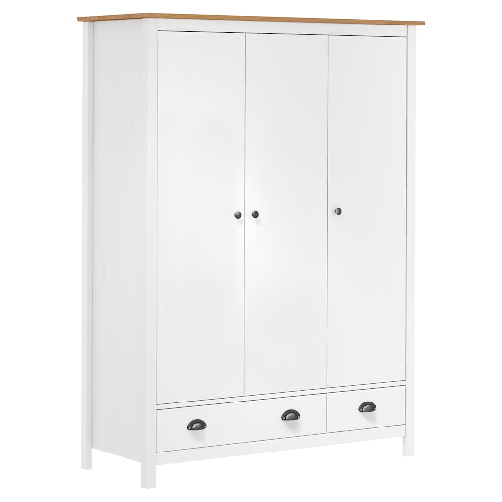vidaXL Ντουλάπα Hill Τρίφυλλη Λευκή 127x50x170 εκ. Μασίφ Ξύλο Πεύκου