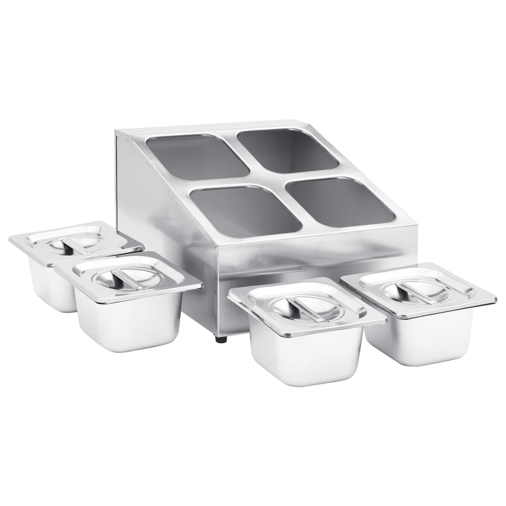 vidaXL Βάση για Λεκάνες Gastronorm με 4 Σκεύη GN 1/6 Ανοξείδωτο Ατσάλι