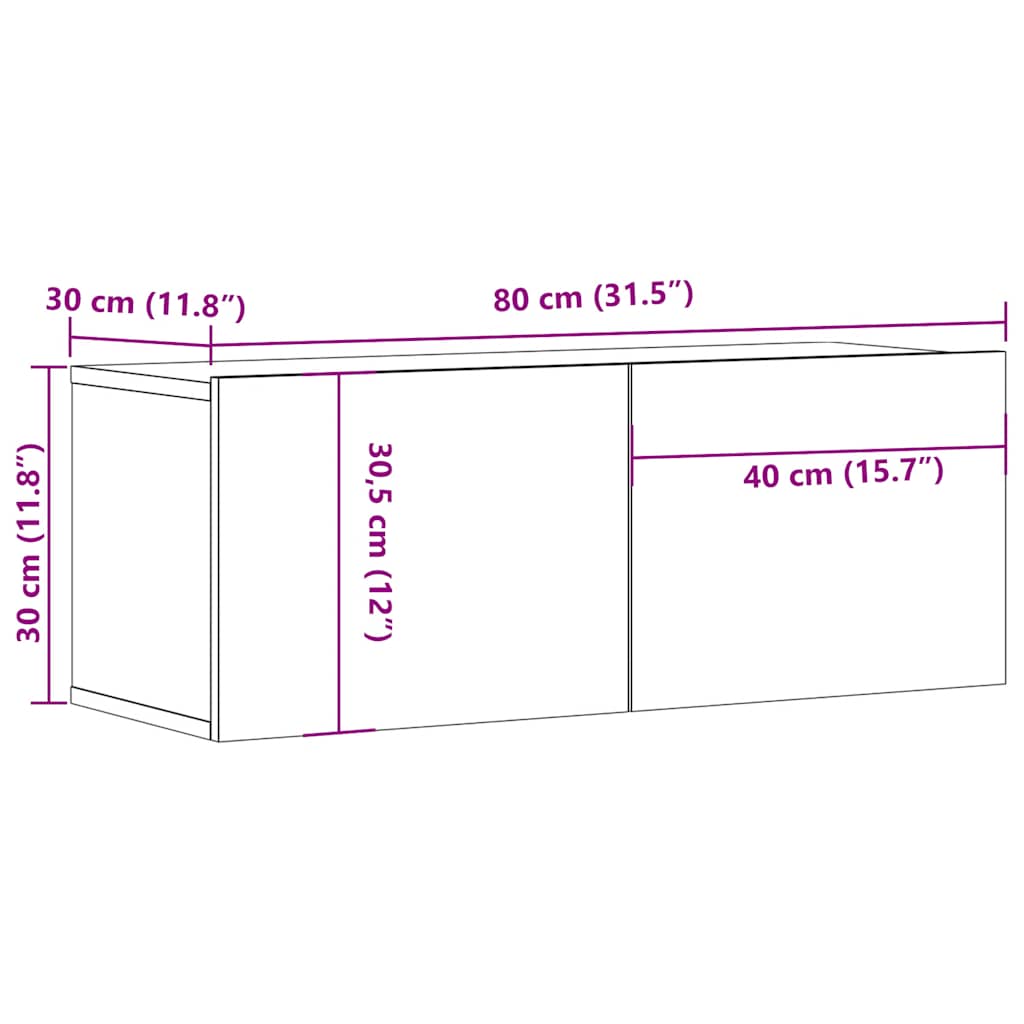 vidaXL Έπιπλο Τηλεόρασης Μαύρο 80 x 30 x 30 εκ. από Επεξ. Ξύλο