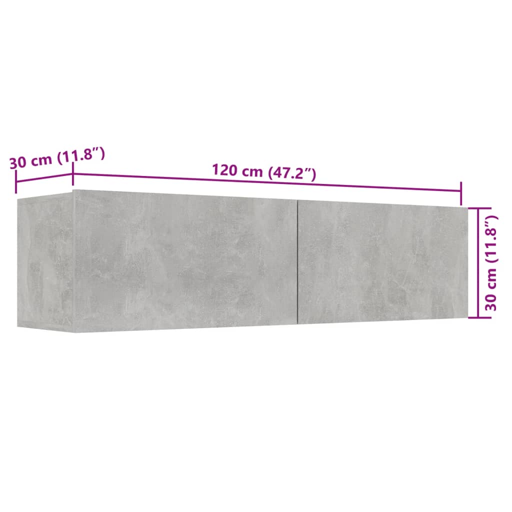vidaXL Έπιπλο Τηλεόρασης Γκρι Σκυροδέματος 120x30x30εκ. από Επεξ. Ξύλο
