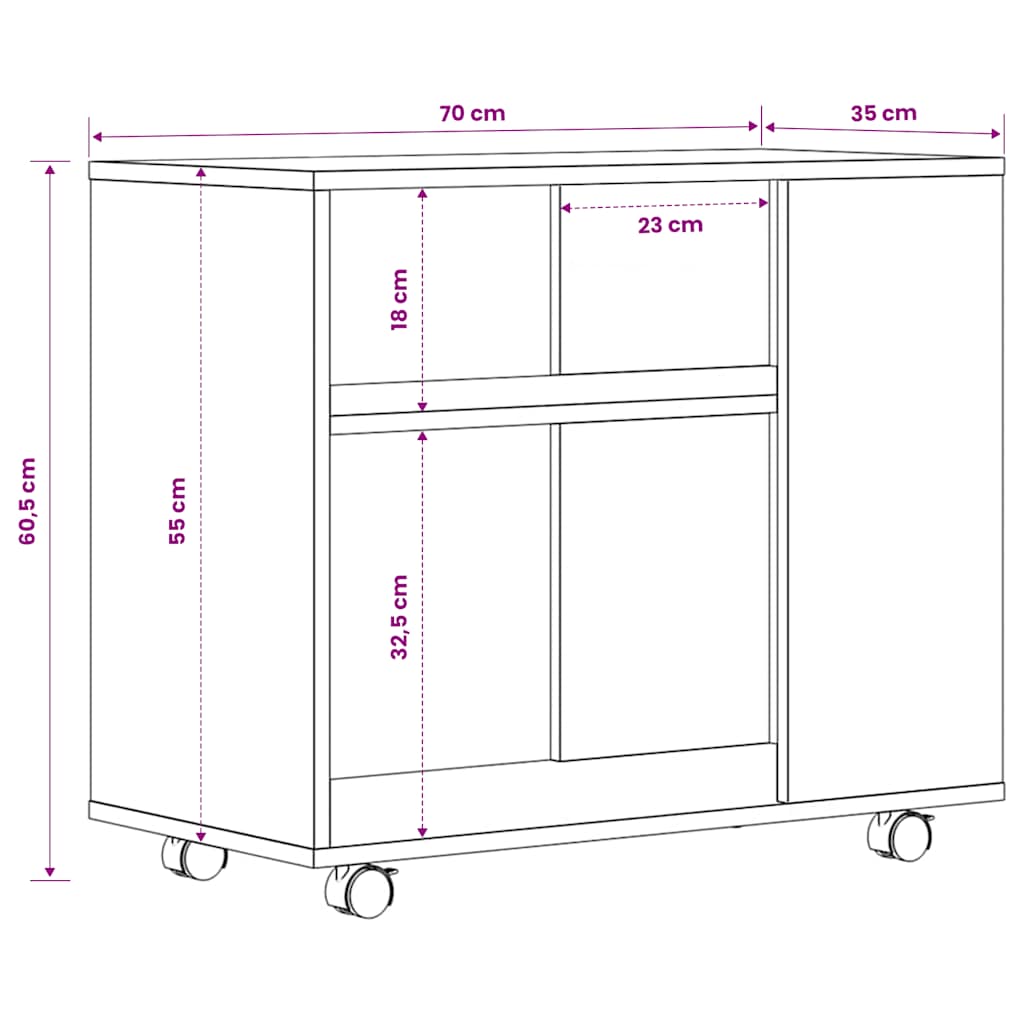 vidaXL Τραπέζι Βοηθητικό Λευκό 70 x 35 x 60,5 εκ. από Επεξεργασμένο Ξύλο