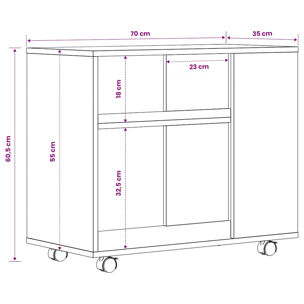 vidaXL Τραπέζι Βοηθητικό Sonoma Δρυς 70x35x60,5 εκ. Επεξεργασμένο Ξύλο