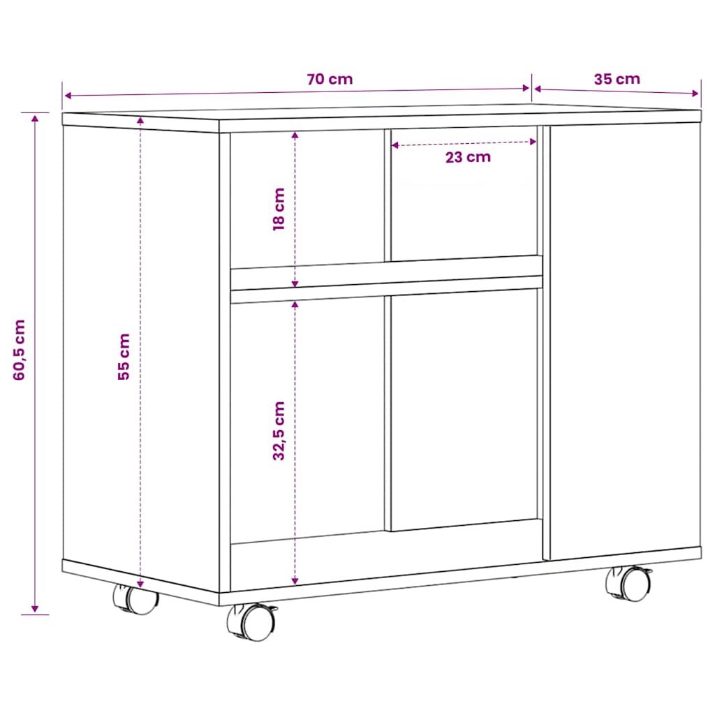 vidaXL Τραπέζι Βοηθητικό Γκρι Σκυροδ. 70x35x60,5 εκ. Επεξεργασμένο Ξύλο