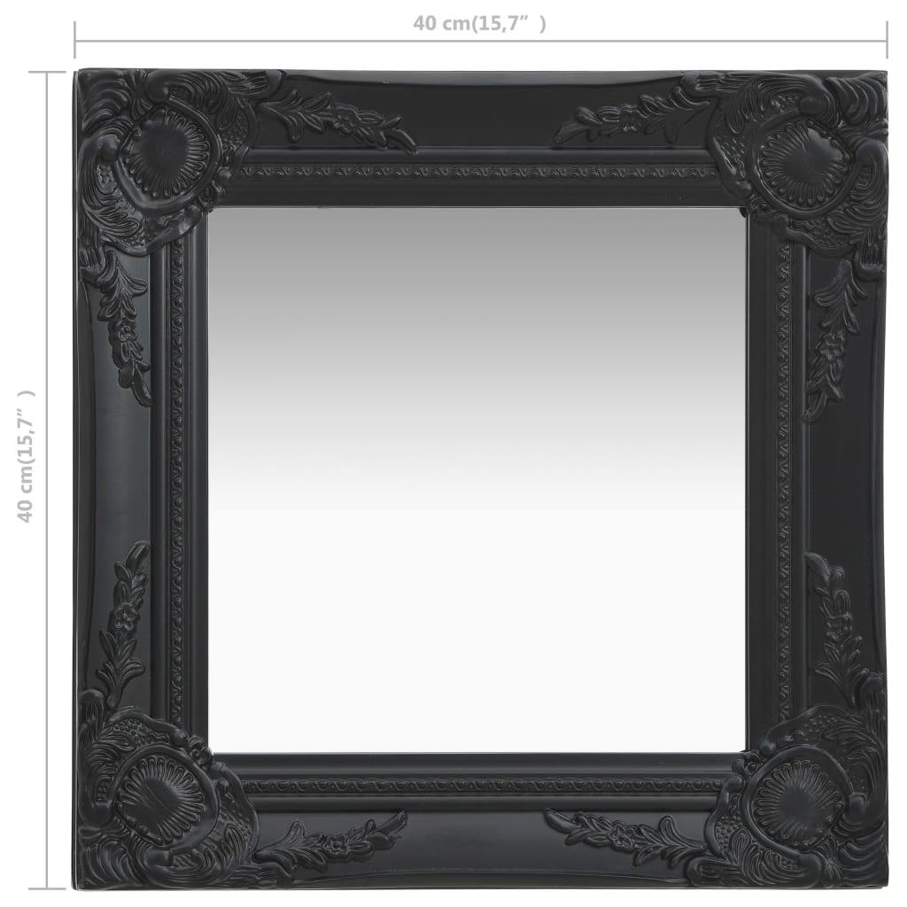 vidaXL Καθρέφτης Τοίχου με Μπαρόκ Στιλ Μαύρος 40 x 40 εκ.