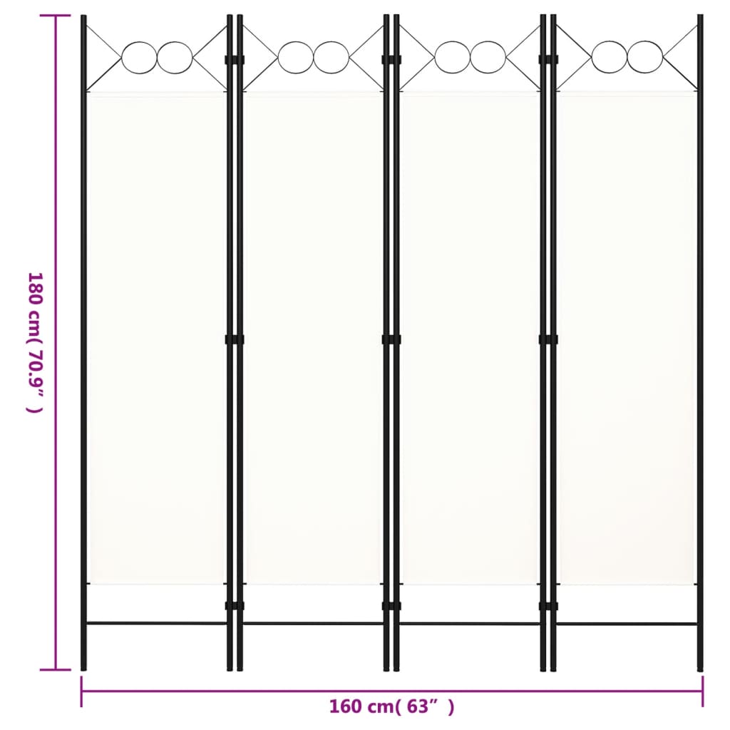 vidaXL Διαχωριστικό Δωματίου με 4 Πάνελ Λευκό 160 x 180 εκ.