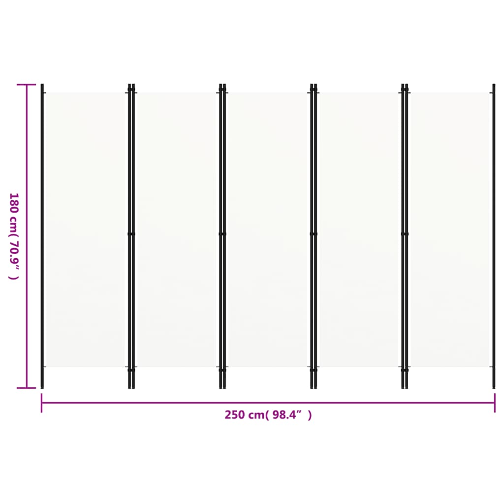 vidaXL Διαχωριστικό Δωματίου με 5 Πάνελ Λευκό 250 x 180 εκ.