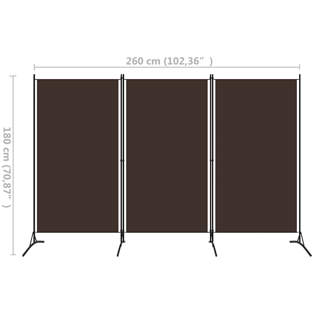 vidaXL Διαχωριστικό Δωματίου με 3 Πάνελ Καφέ 260 x 180 εκ.