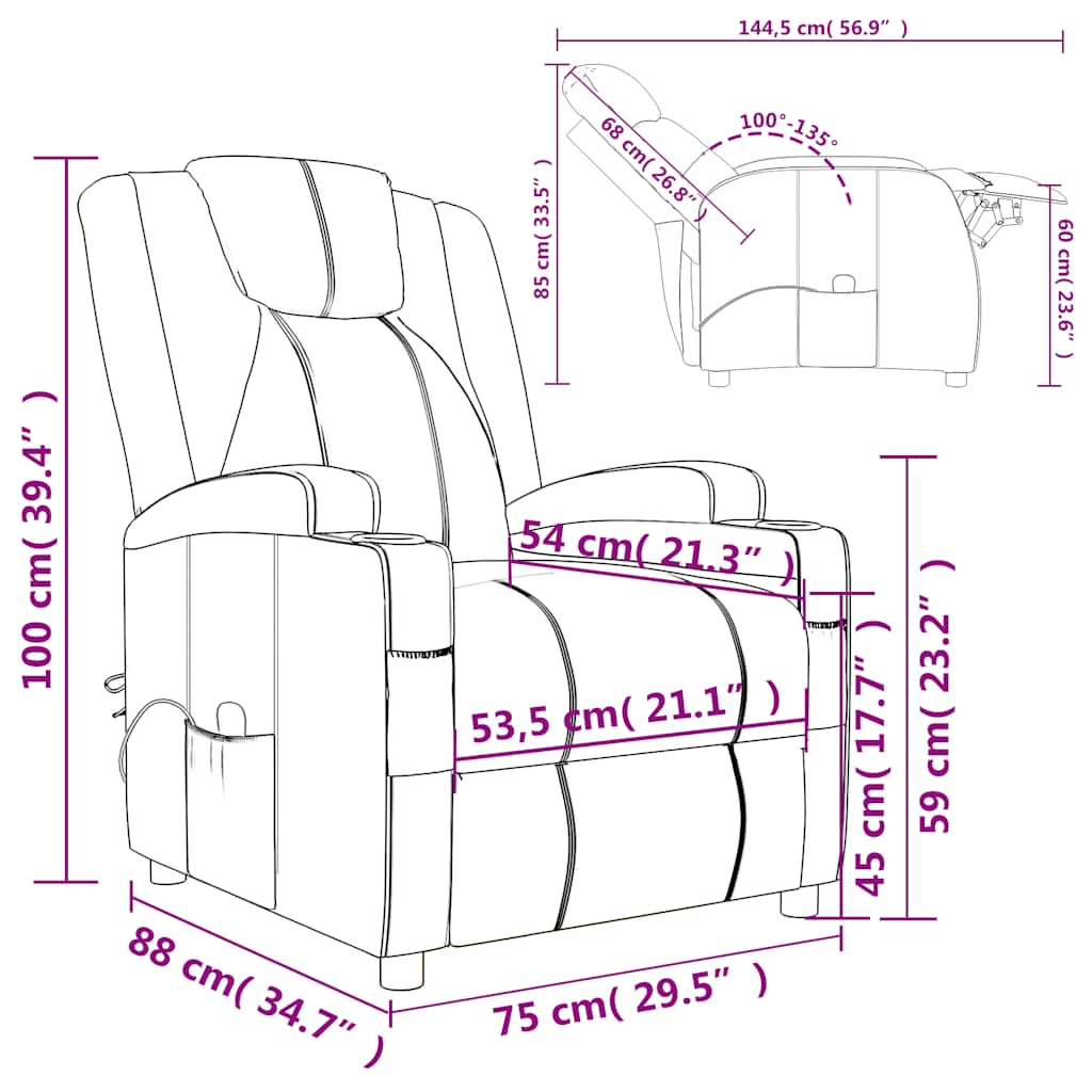 vidaXL Πολυθρόνα Μασάζ Ηλεκτρική Ανθρακί Συνθετικό Δέρμα
