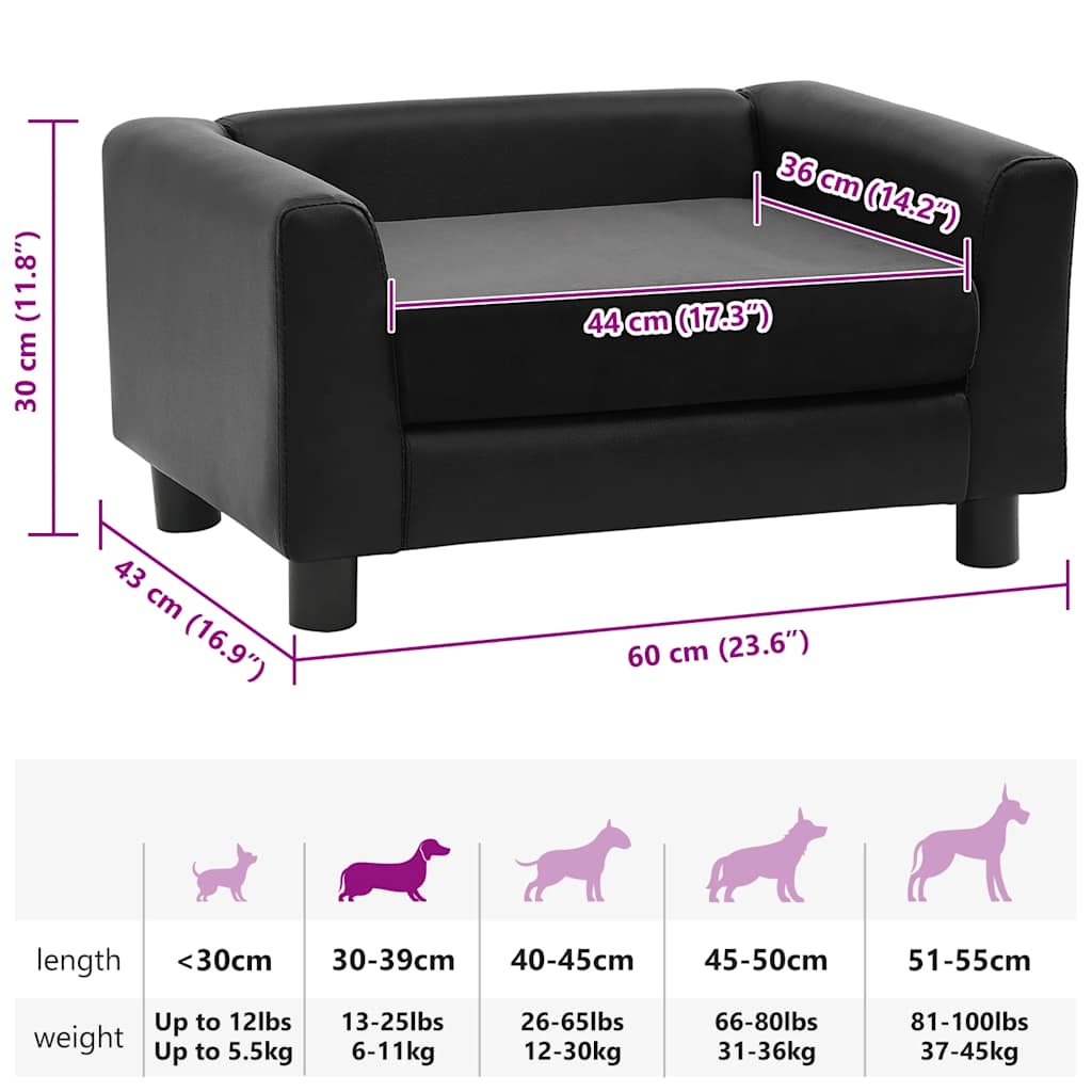 vidaXL Καναπές-Κρεβάτι Σκύλου Μαύρο 60x43x30 εκ. Βελουτέ/Συνθετ. Δέρμα