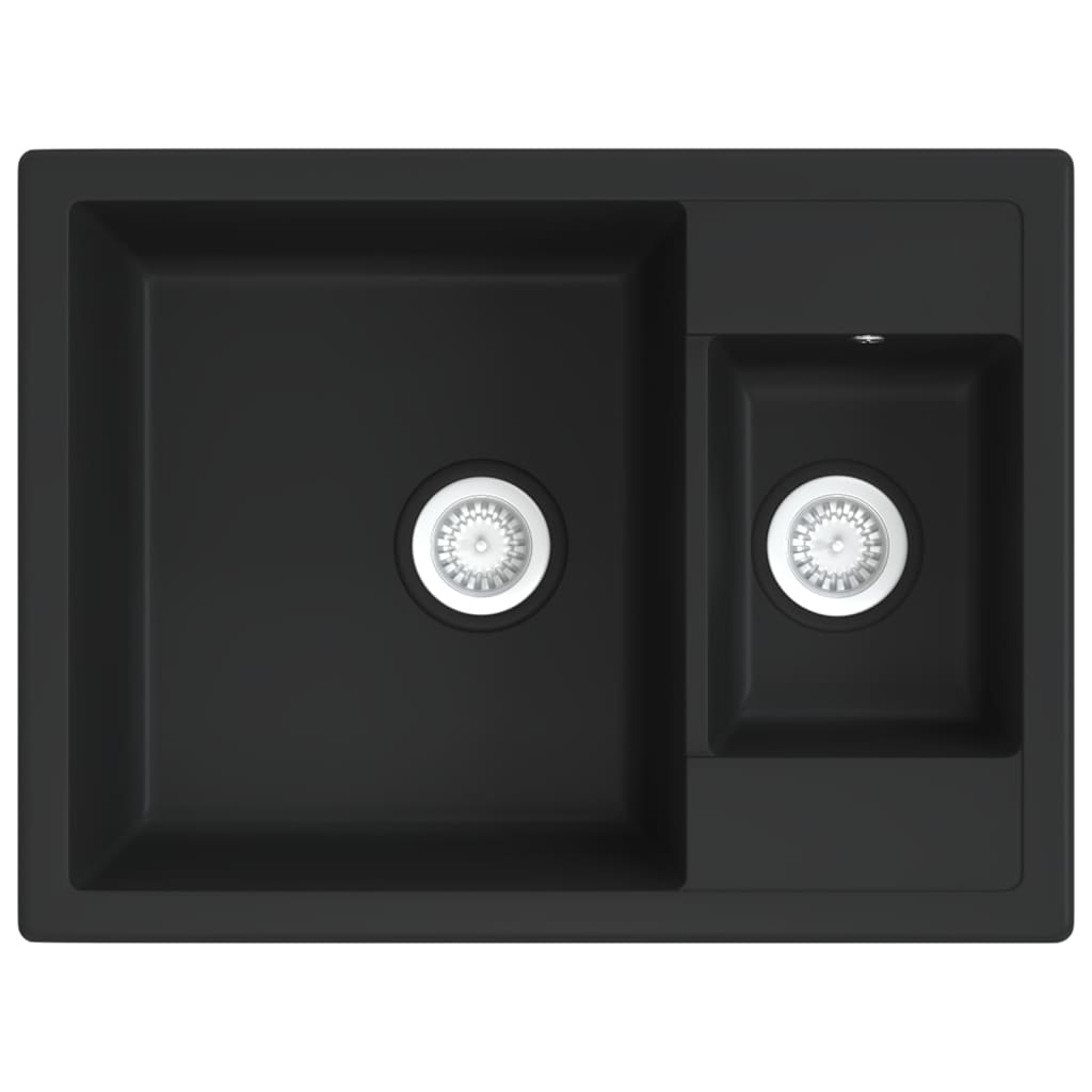 vidaXL Νεροχύτης με Δύο Γούρνες & Οπή Υπερχείλισης Μαύρος Γρανιτένιος