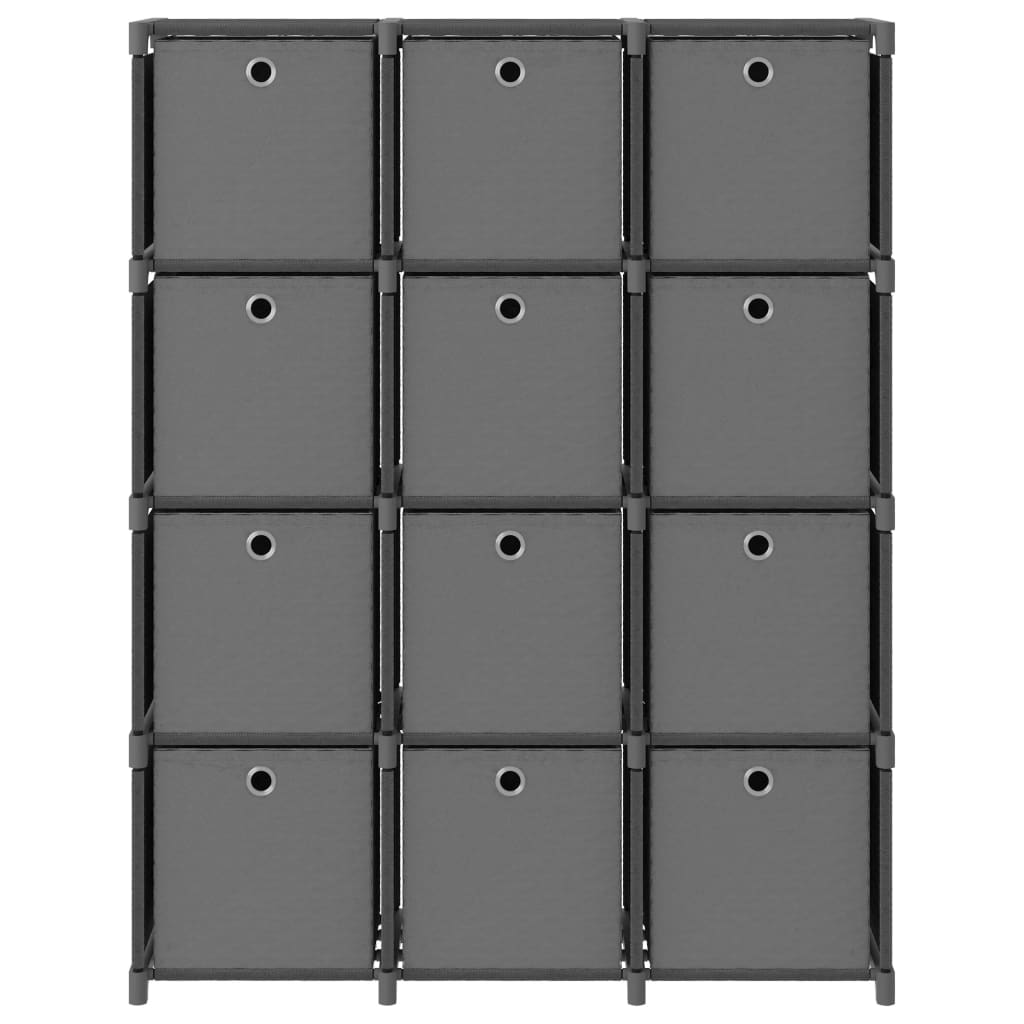 vidaXL Ραφιέρα με 12 Κύβους & Κουτιά Γκρι 103x30x141 εκ. Υφασμάτινη