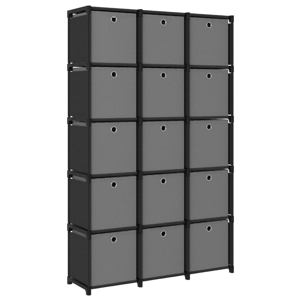 vidaXL Ραφιέρα με 15 Κύβους & Κουτιά Μαύρη 103x30x175,5 εκ. Υφασμάτινη