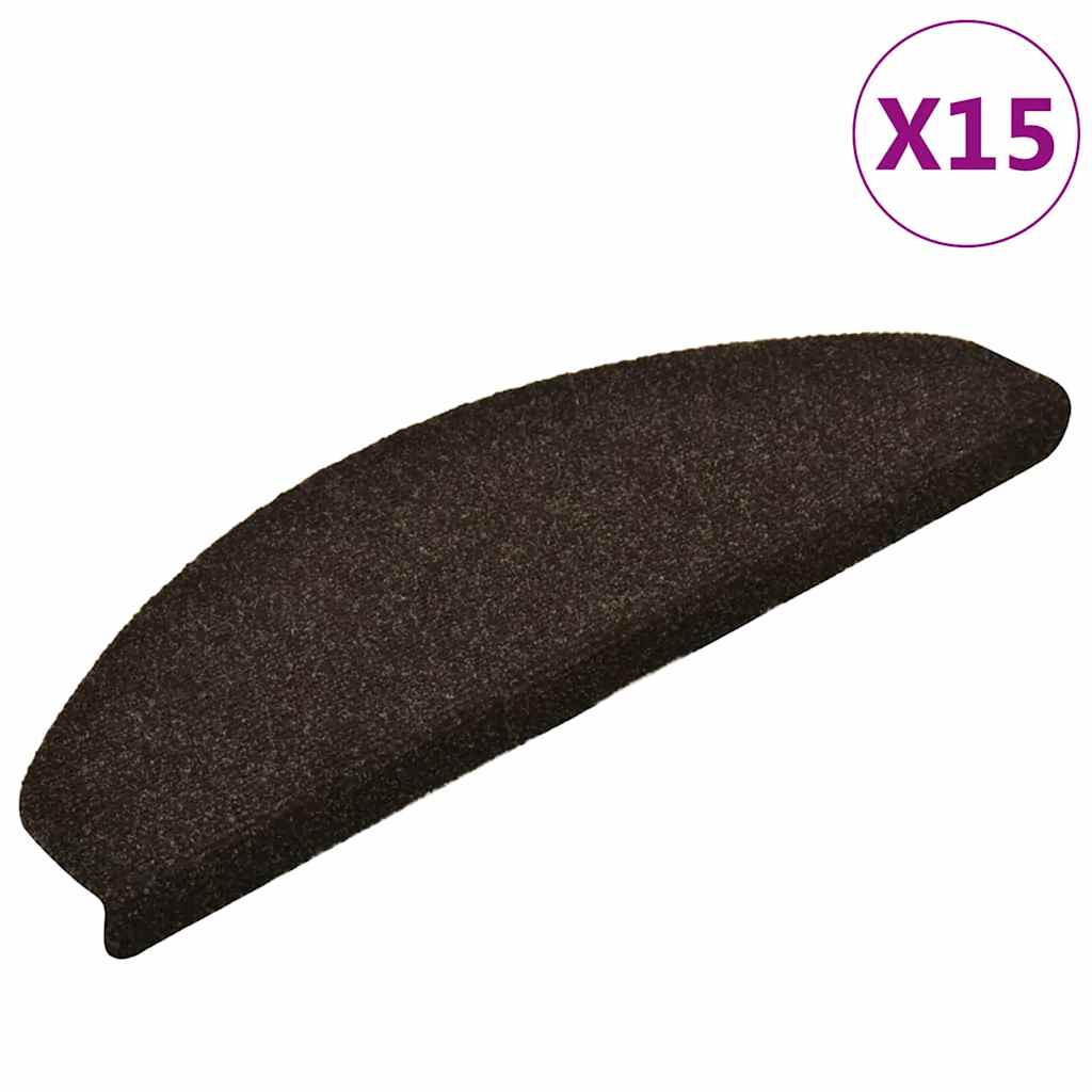 vidaXL Πατάκια Σκαλιών Αυτοκόλλητα 15 τεμ. 65x21x4 εκ. Σκούρο Καφέ Ημίστρογγυλά Μεγάλα