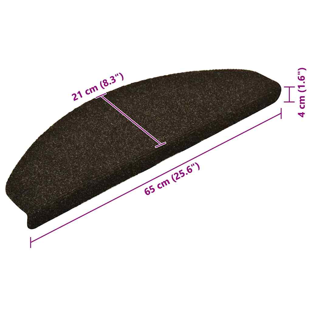 vidaXL Πατάκια Σκαλιών Αυτοκόλλητα 15 τεμ. 65x21x4 εκ. Σκούρο Καφέ Ημίστρογγυλά Μεγάλα