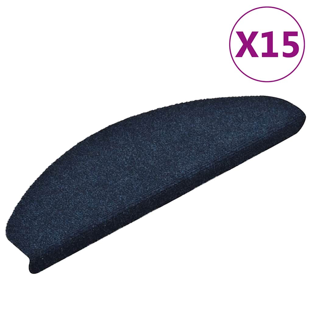 vidaXL Πατάκια Σκάλας Αυτοκόλ. 15 τεμ Ν. Μπλε 65x21x4 εκ Βελονιασμένο