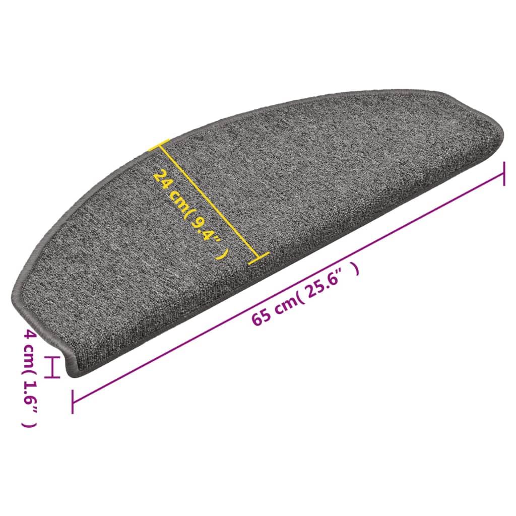 vidaXL Πατάκια Σκαλοπατιών 15 τεμ. Σκούρο Γκρι Ημίστρογγυλά Μεγάλα 65x24x4 εκ.