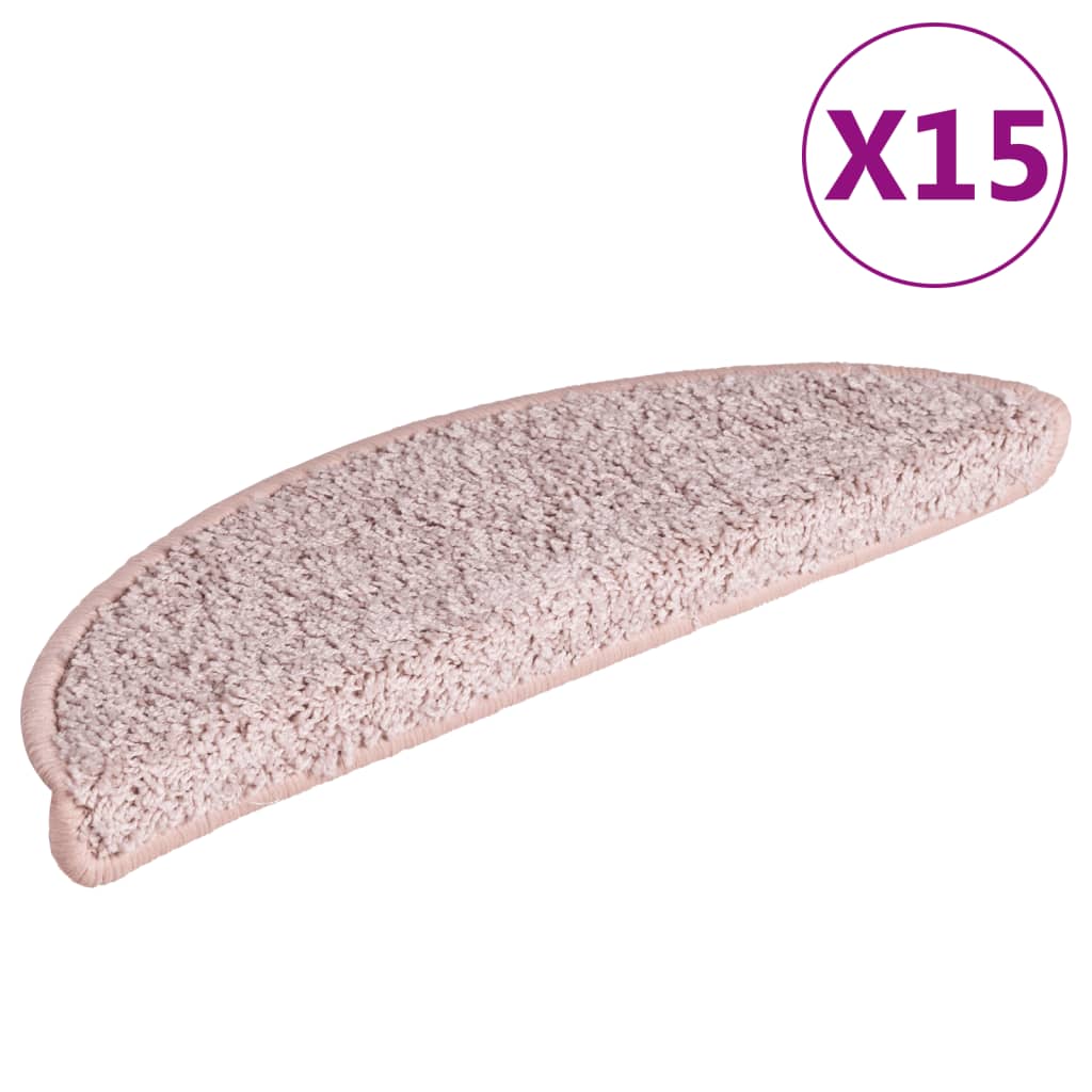 vidaXL Πατάκια Σκάλας Μοκέτα 15 τεμ. Ανοιχτό Ροζ 56 x 17 x 3 εκ.