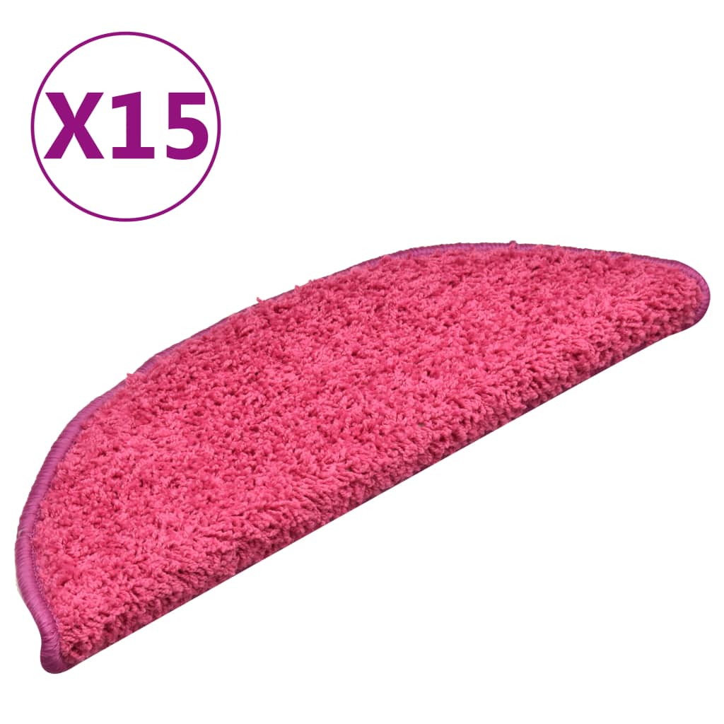 vidaXL Πατάκια Σκάλας Μοκέτα 15 τεμ. Ροζ 56 x 17 x 3 εκ.