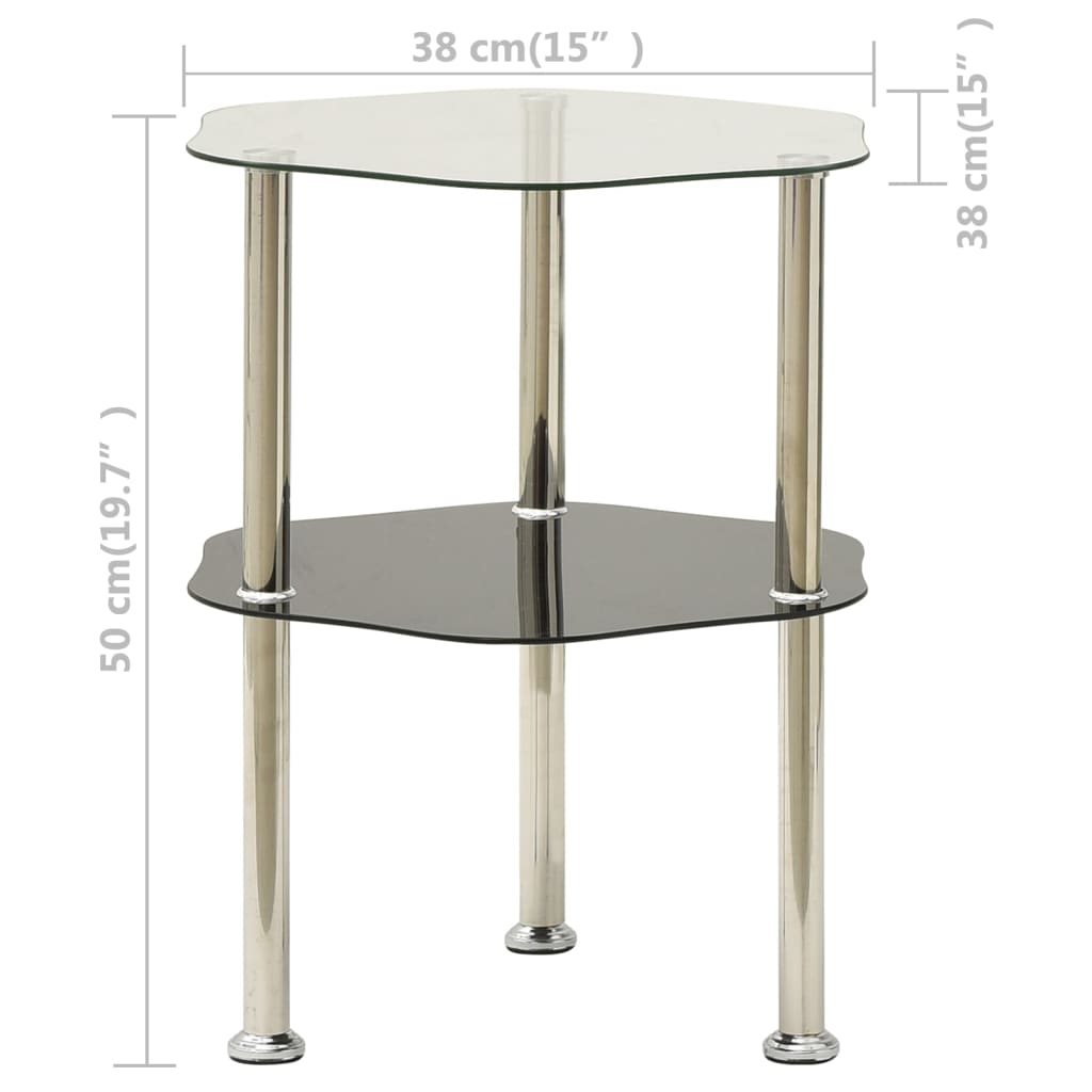 322786 vidaXL Βοηθ. Τραπέζι 2 Επ. Διαφ. & Μαύρο 38x38x50 εκ Ψημ. Γυαλί