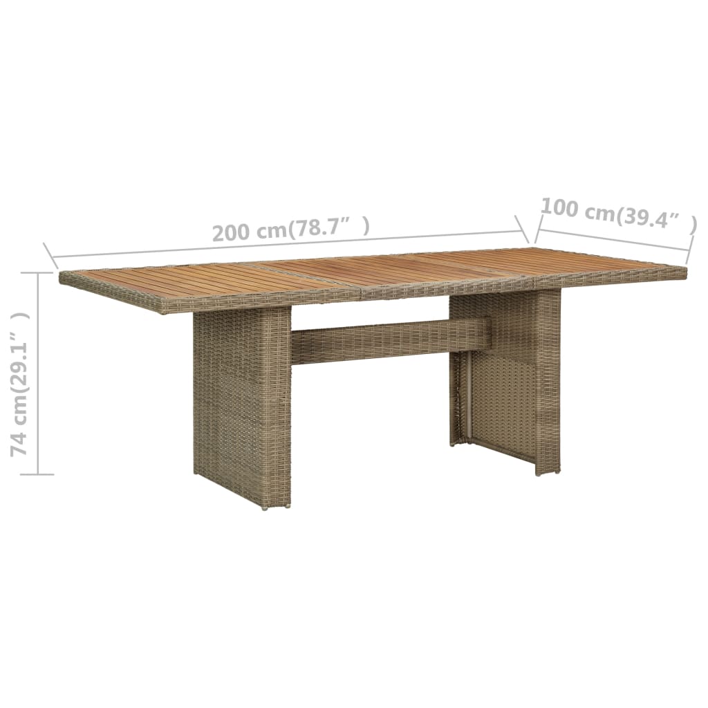 vidaXL Τραπεζαρία Κήπου Καφέ 200 x 100 x 74 εκ. από Συνθετικό Ρατάν