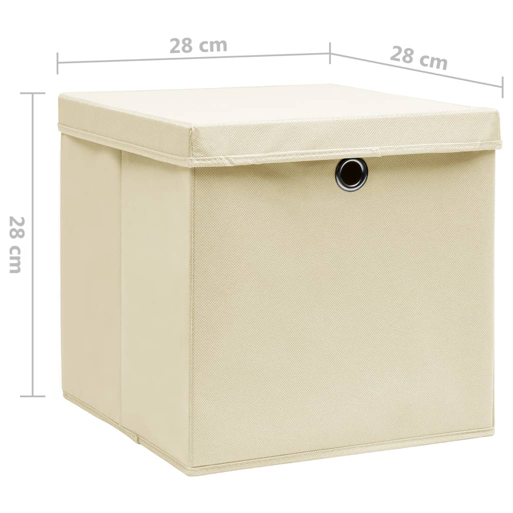 vidaXL Κουτιά Αποθήκευσης με Καπάκια 4 τεμ. Κρεμ 28 x 28 x 28 εκ.