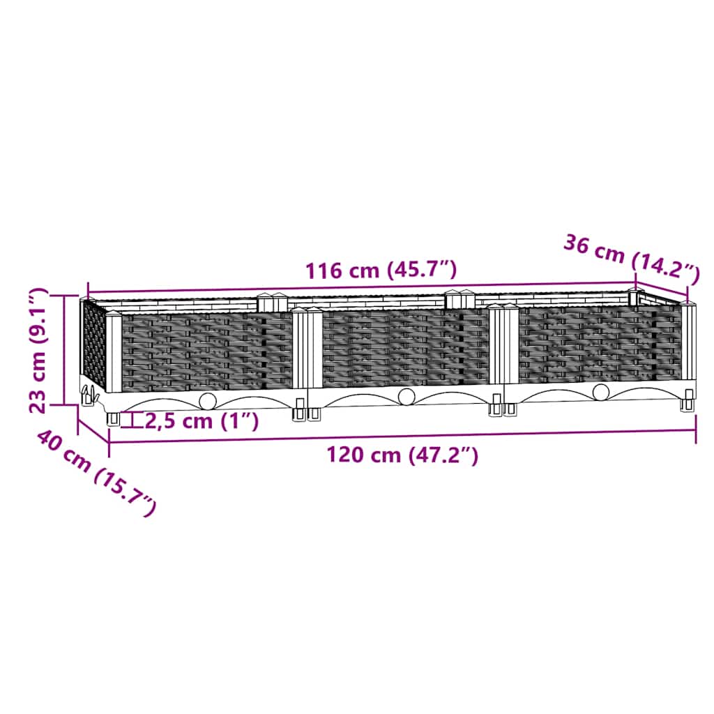 vidaXL Ζαρντινιέρα 120 x 40 x 23 εκ. από Πολυπροπυλένιο