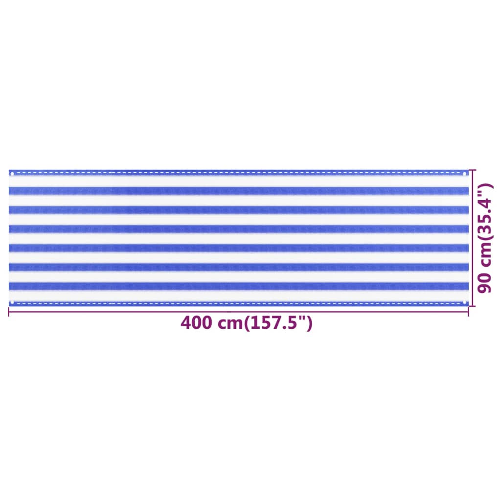 vidaXL Διαχωριστικό Βεράντας Μπλε / Λευκό 90x400 εκ. από HDPE