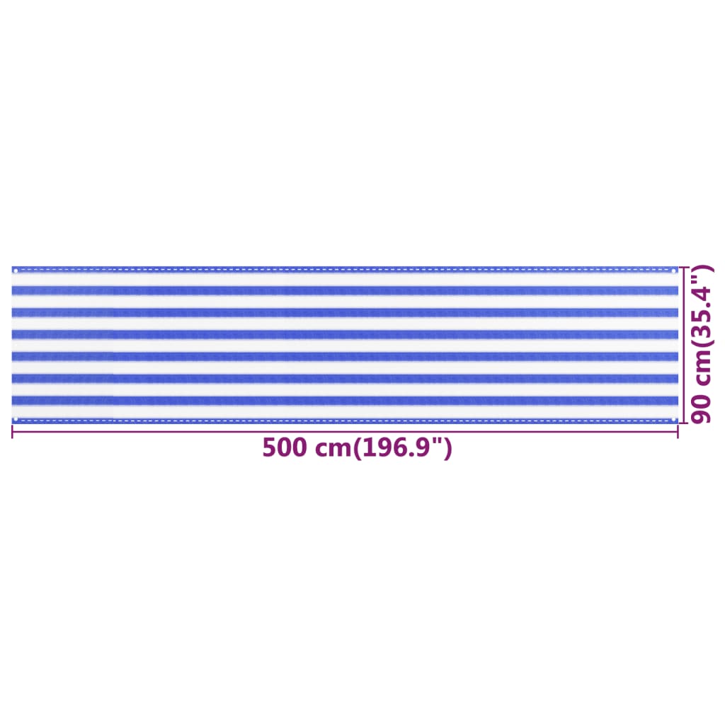 vidaXL Διαχωριστικό Βεράντας Μπλε / Λευκό 90x500 εκ. από HDPE