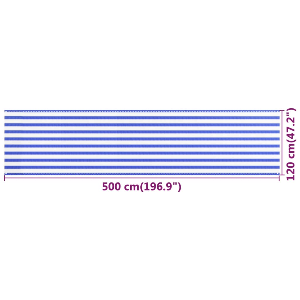 vidaXL Διαχωριστικό Βεράντας Μπλε / Λευκό 120 x 500 εκ. από HDPE