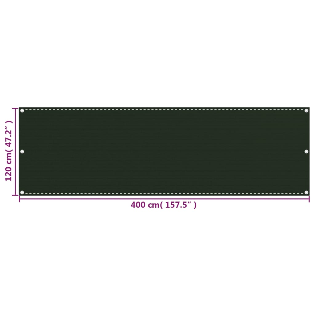 vidaXL Διαχωριστικό Βεράντας Σκούρο Πράσινο 120 x 400 εκ. από HDPE